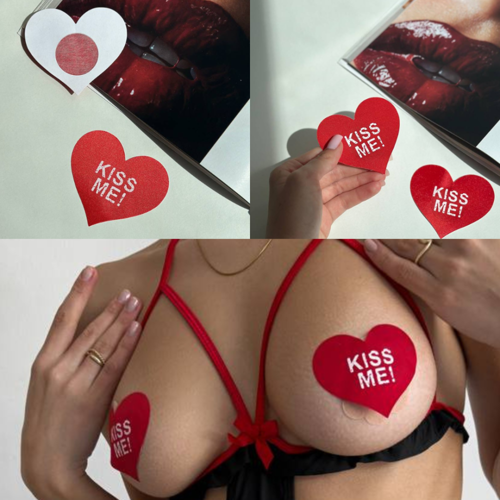 Накладка на грудь Стикини Kiss me пэстисы Наклейка украшение для сосков с надписью красная Одесса - изображение 1