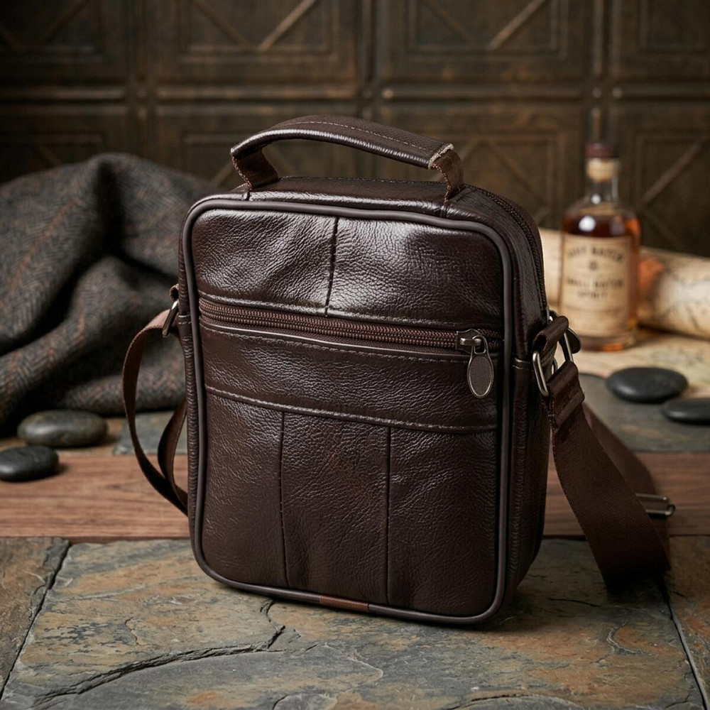 Небольшая вертикальная сумка с ручкой для мужчин из натуральной кожи Vintage 22865 Коричневый Киев - изображение 14