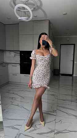 Женское легкое романтичное мини платье в цветочный принт софт 42/44, Беж Одесса