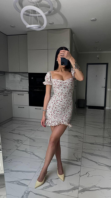 Женское легкое романтичное мини платье в цветочный принт софт 42/44, Беж Одесса - изображение 5