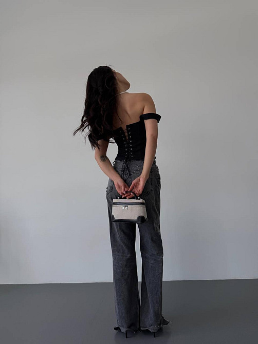 Стильний жіночий корсет із подвійним матеріалом костюмка Lux Чорний, 46/48 Одеса - фото 3