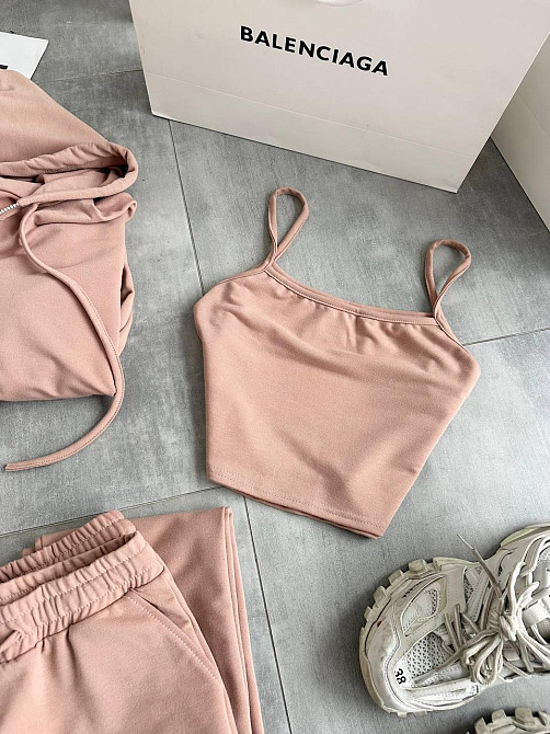 Женский повседневный костюм тройка: кофта топ и штаны двунить 46/48, Беж Одесса - изображение 8