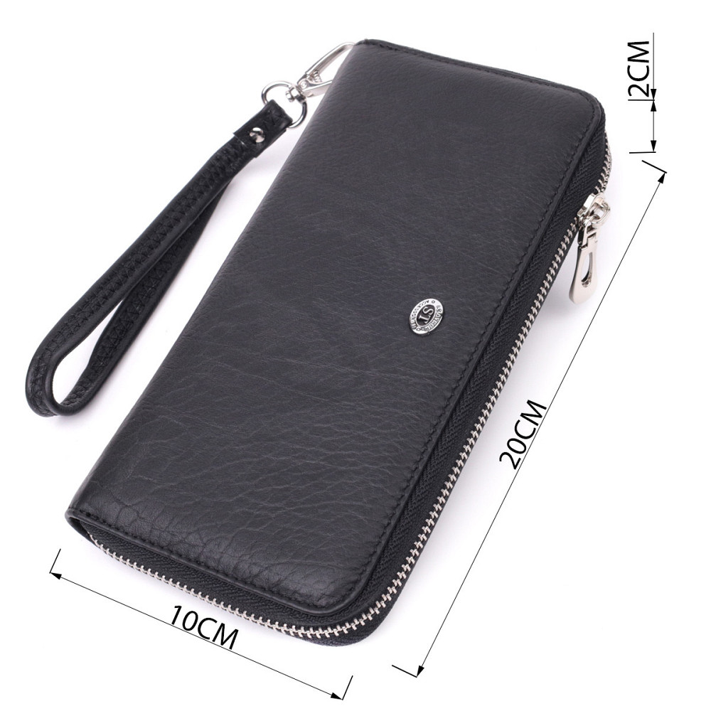 Шкіряний гаманець-клатч з монетницею чорний (ST Leather) Київ - фото 19