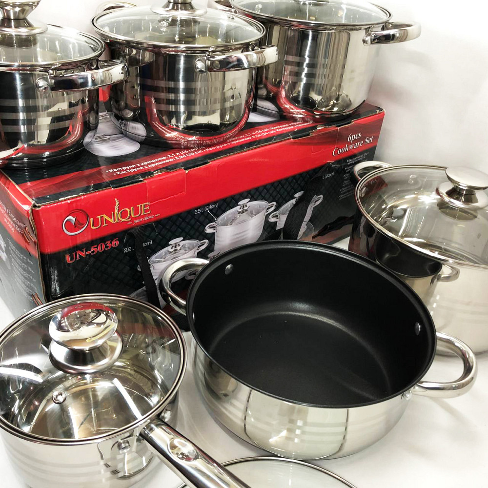 Хороший набір каструль UNIQUE UN-5036 12 шт, Каструлі посуд для електричних плит, Каструлі з кришками WJ-80 Івано-Франківськ - фото 6