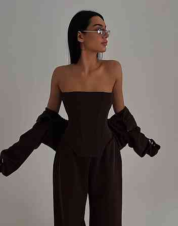 Жіночий стильний трендовий костюм-трійка петля Шоколад, 46/48 Одеса