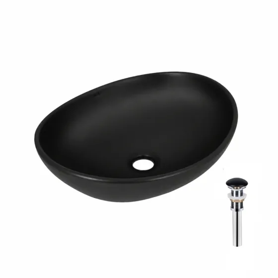 Комплект Qtap Dove: Раковина накладная овальная 415x340x140 мм Matt Black + Донный клапан PU03 Киев