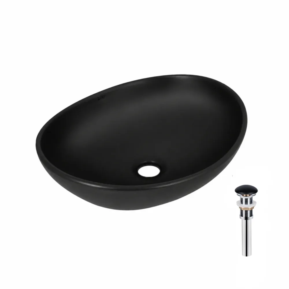 Комплект Qtap Dove: Раковина накладная овальная 415x340x140 мм Matt Black + Донный клапан PU03 Киев - изображение 3