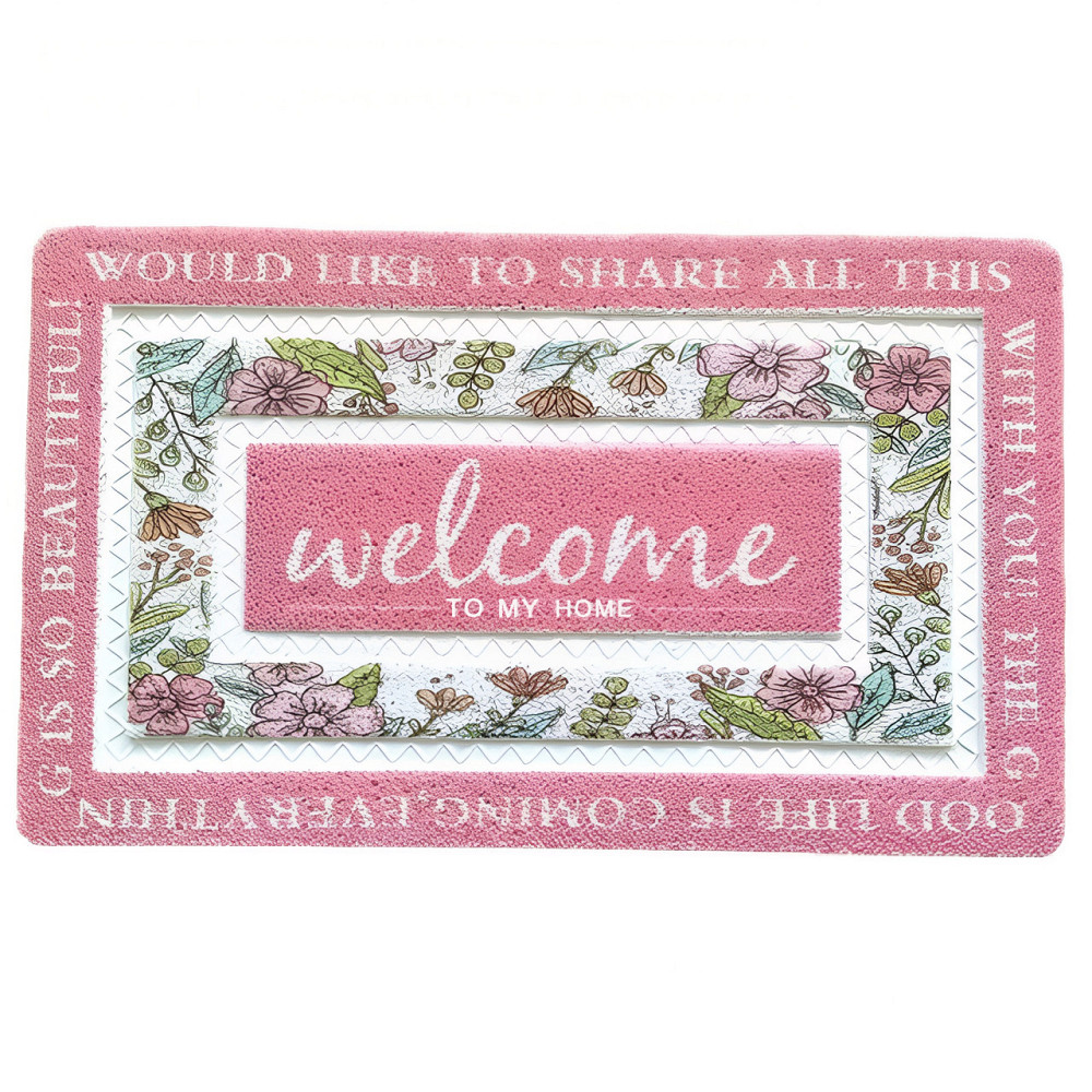 Прихожий коврик 60х40 см Welcome с цветочным принтом Розовый HP-47-1P SBR Киев - изображение 1