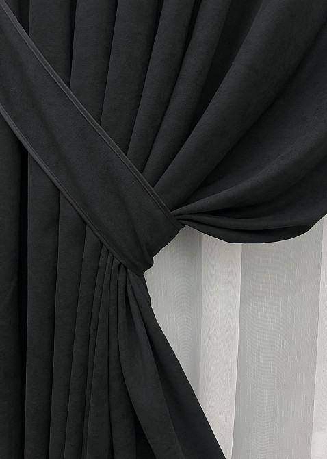 Комплект штор VR-Textil Мікровелюр Petek 150х270 2шт і Тюль 400х270 2017ш-1153т Чорний з білим 71-154/3 Київ - фото 4