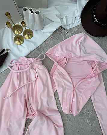 Женский прогулочный костюм двойка: кофта и штаны велюр Розовый, 42/44 Одесса