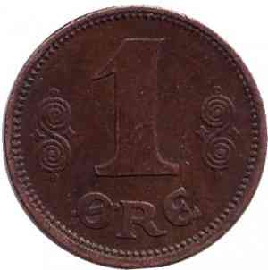 Монета 1 эре. 1915,17,23 год, Дания. Полтава