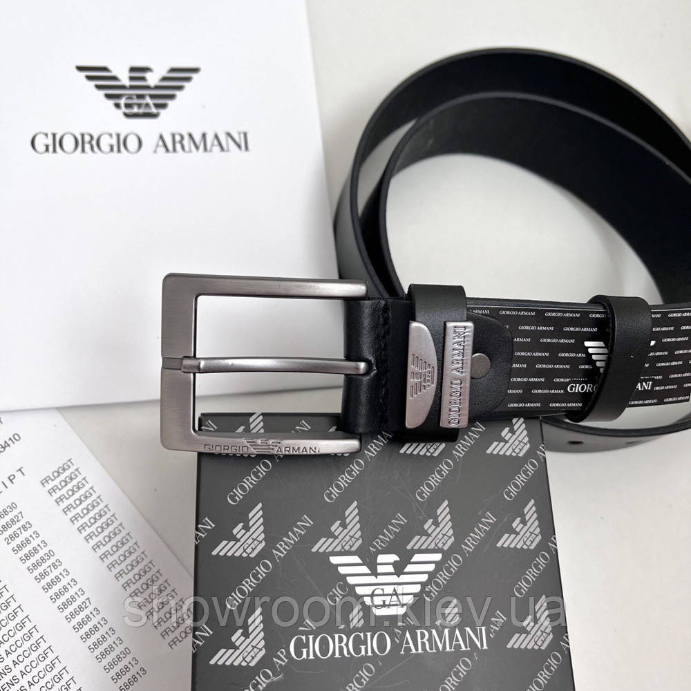 Мужской кожаный брендовый ремень для джинсов (327) черный Киев - изображение 5