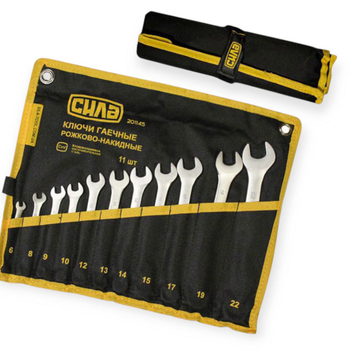 Набор ключей рожково-накидных 6-22 мм 11 шт (ткан. чехол) CrV Мукачево - изображение 1