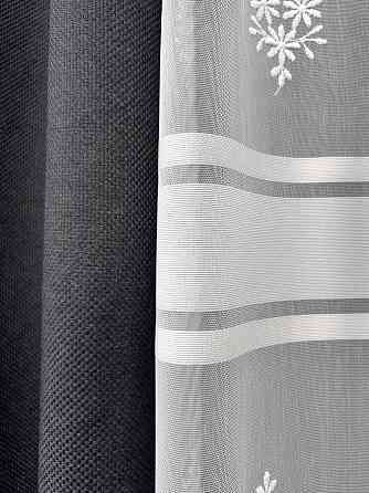 Комплект штор VR-Textil Льон Мішковина 200х270 2шт і Тюль 500х270 1161ш-1703т Графітовий з білим 71-178/6 Київ