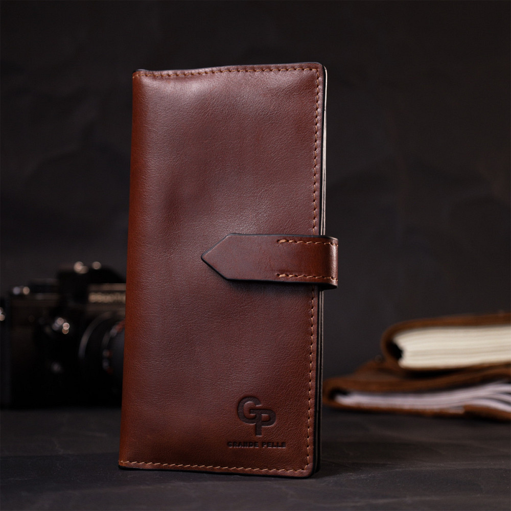 Цікавий вертикальний гаманець із натуральної шкіри Коричневий (GRANDE PELLE) Київ - фото 3