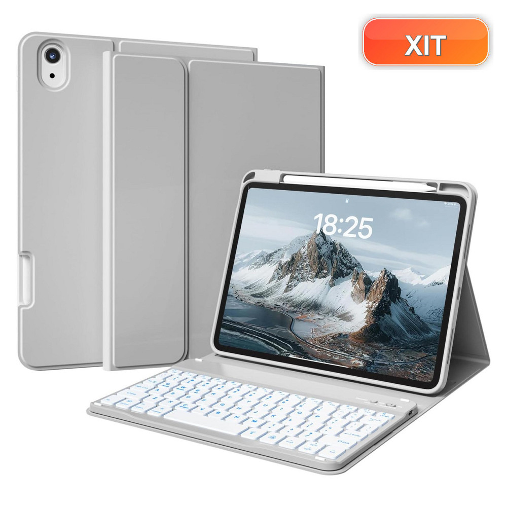 Чехол-клавиатура для iPad 11/10.9 (A16/A14) Серый QWERTY съёмная Bluetooth клавиатура подсветка 7 цветов для Киев - изображение 1