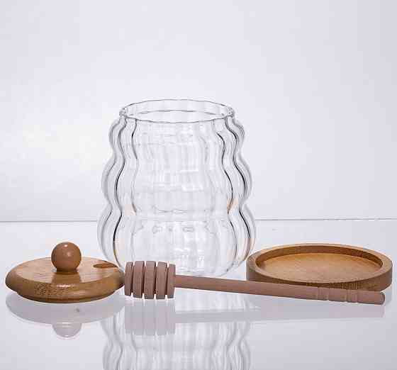 Медовниця скляна з кришкою та ложкою 320 (мл) медовниця баночка для зберігання меду 64486-9 Київ