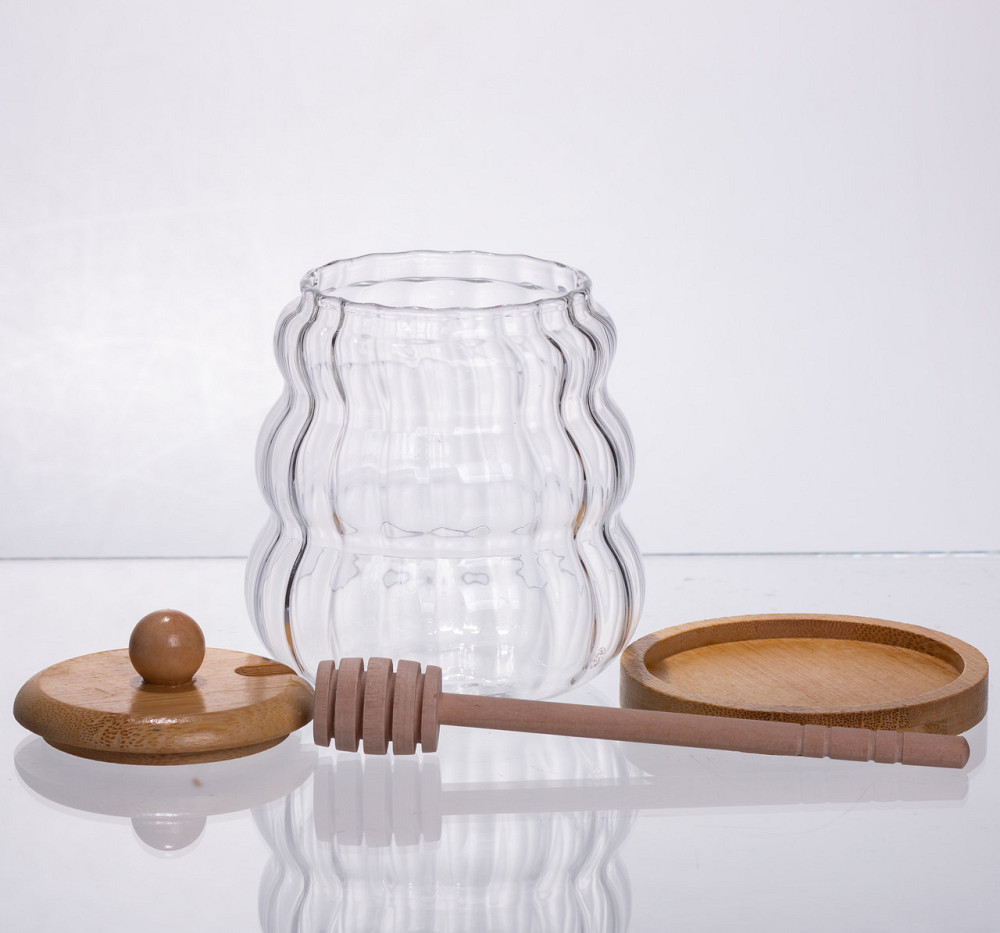 Медовниця скляна з кришкою та ложкою 320 (мл) медовниця баночка для зберігання меду 64486-9 Київ - фото 2