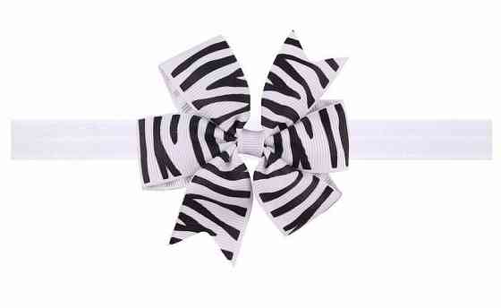 Белая детская повязка с принтом зебры - размер универсальный (на резинке), бантик 8см Киев