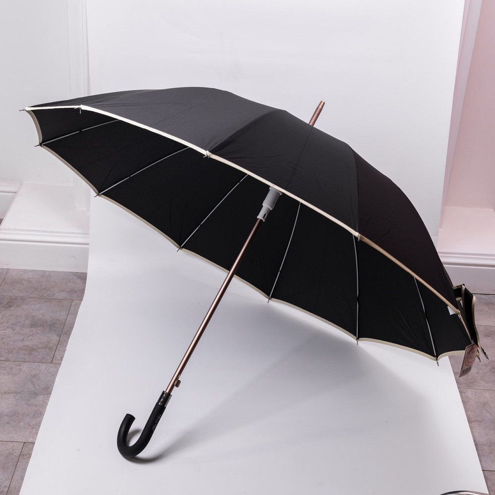 Классический зонт-трость с чехлом полуавтомат из полиэстера прочный надежный 12 спиц диаметр 120 см Черный HP-23-16B Киев - изображение 6