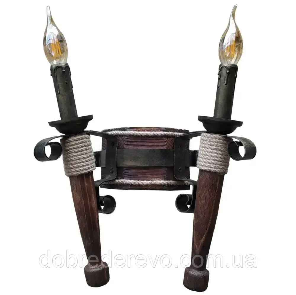 Дерев'яне бра на з факелом 2 в альтанку, сауну, будинок - кування під старовину Вижниця - фото 1