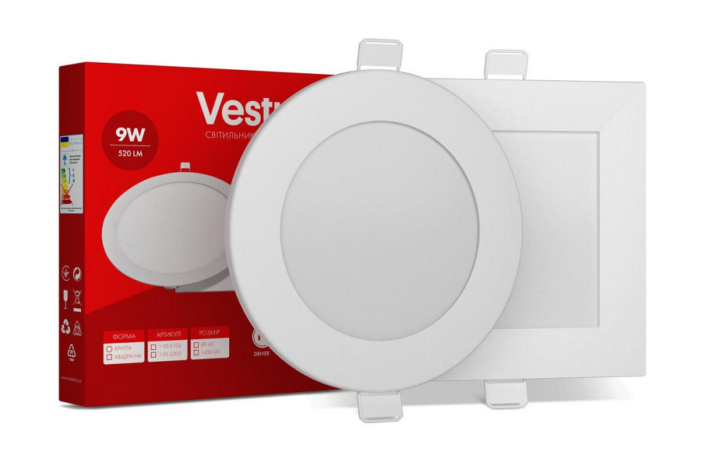 Светильник LED врезной круглый 9W 6000K Vestum Одесса - изображение 1