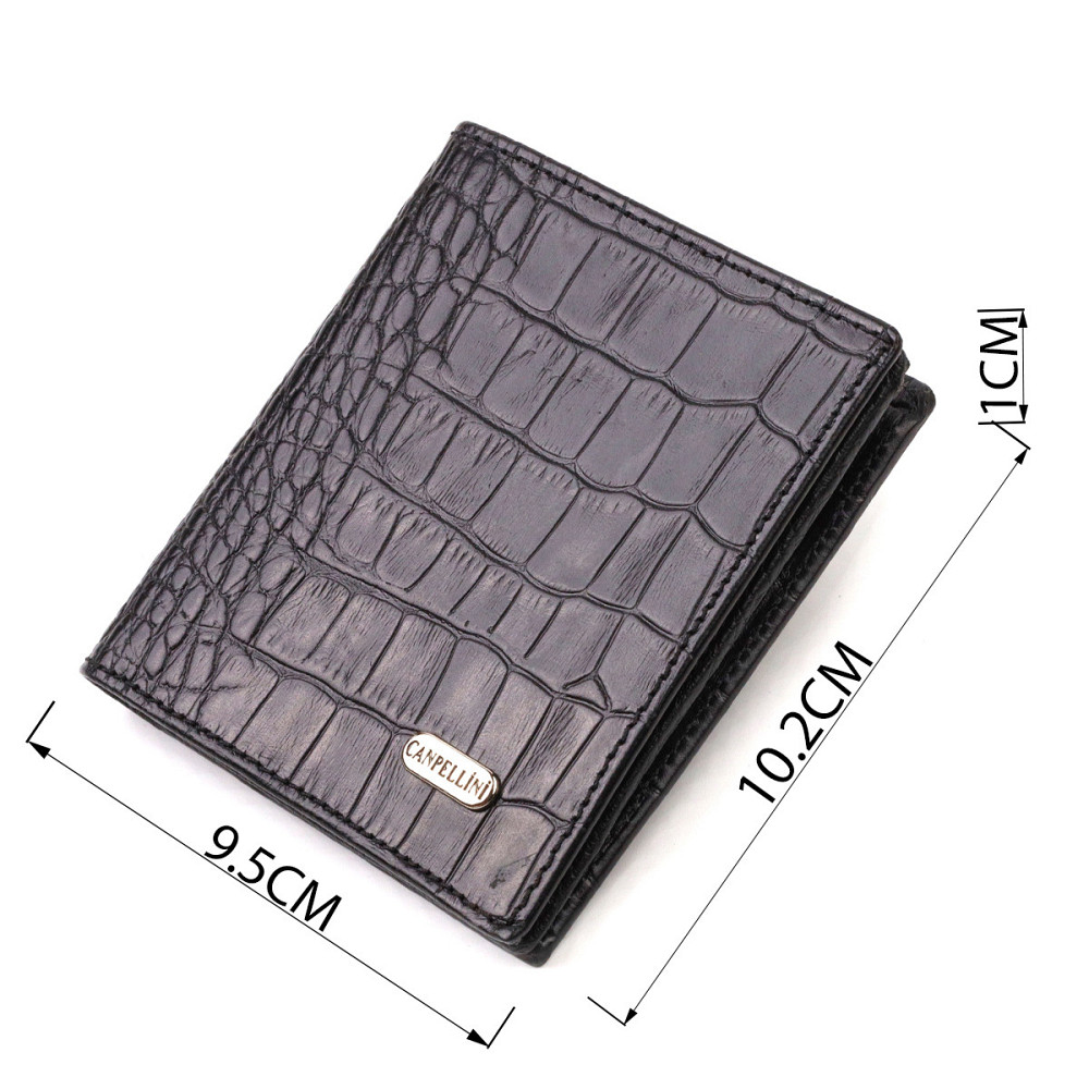 Небольшое кожаное портмоне для мужчин с тиснением под крокодила CANPELLINI 21738 Черное Киев - изображение 8