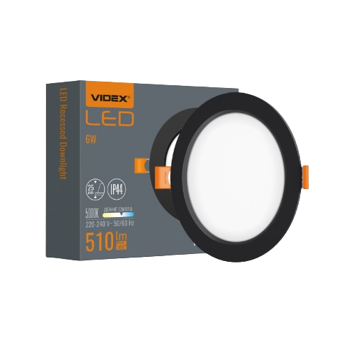 LED Світильник врізний круглий 6W 5000К чорний VL-DLBR-065B Videx Житомир