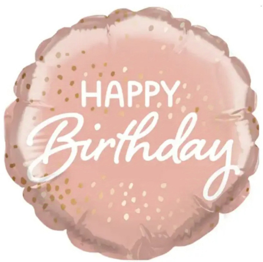 Фольгированный шар happy birthday розовое золото конфетти 18