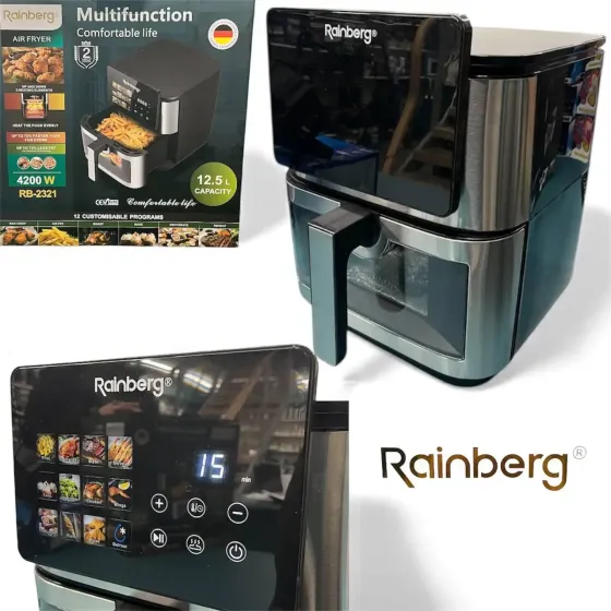 Аерофритюрка Rainberg RB-2321 12,5 л 4200 Вт з двома ТЕНами, сенсорна, 12 програм Одеса
