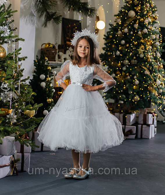 Сукня Сніжинка Біле ошатне плаття з рукавами для дівчинки Кривий Ріг - фото 2