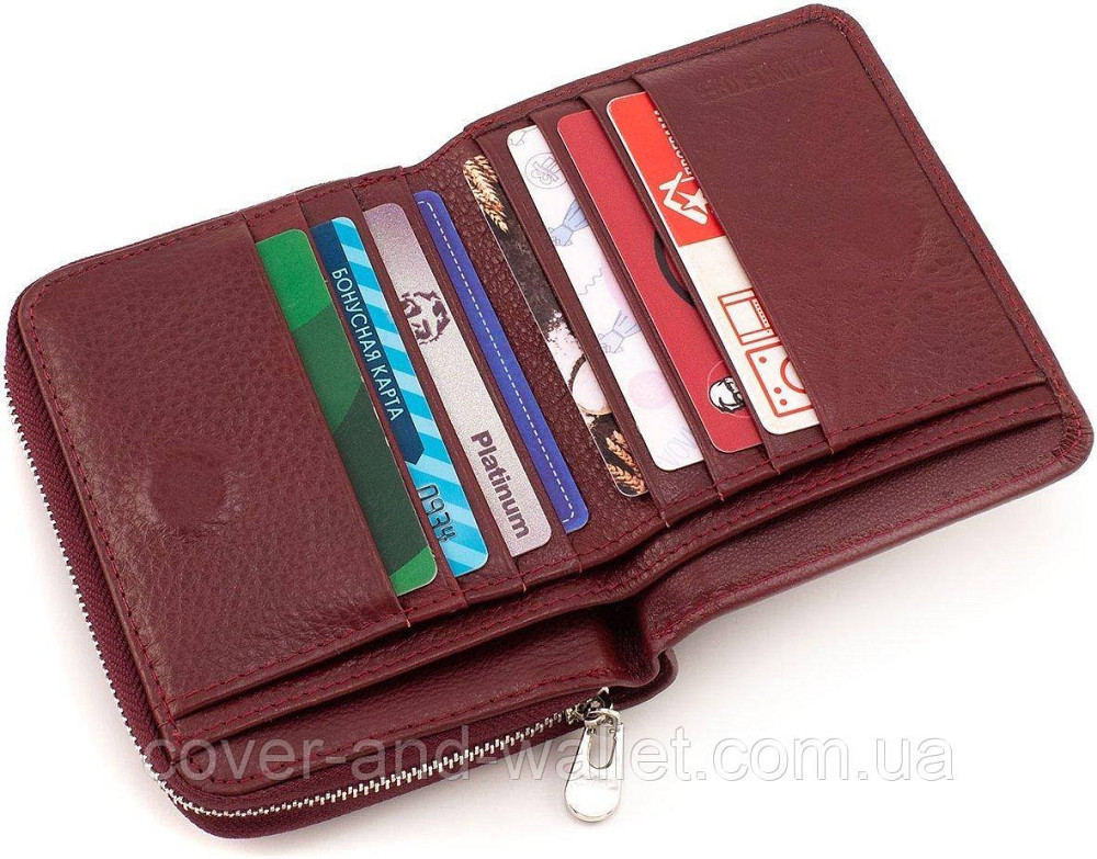 Небольшой женский кошелек бордового цвета на магнитах и молнии ST 360 Киев - изображение 6