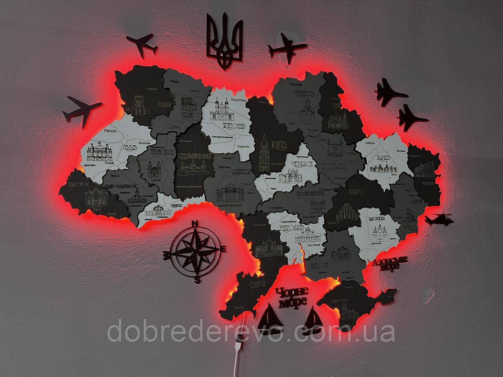 Багатошарова карта України з підсвіткою 150х100 см. Вижниця - фото 2