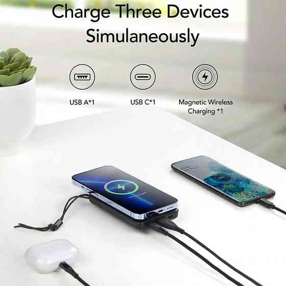 Павербанк 10000 mAh VEGER VG-W1151-B 38.5Wh 3.85V беспроводная зарядка power bank повербанк Одесса