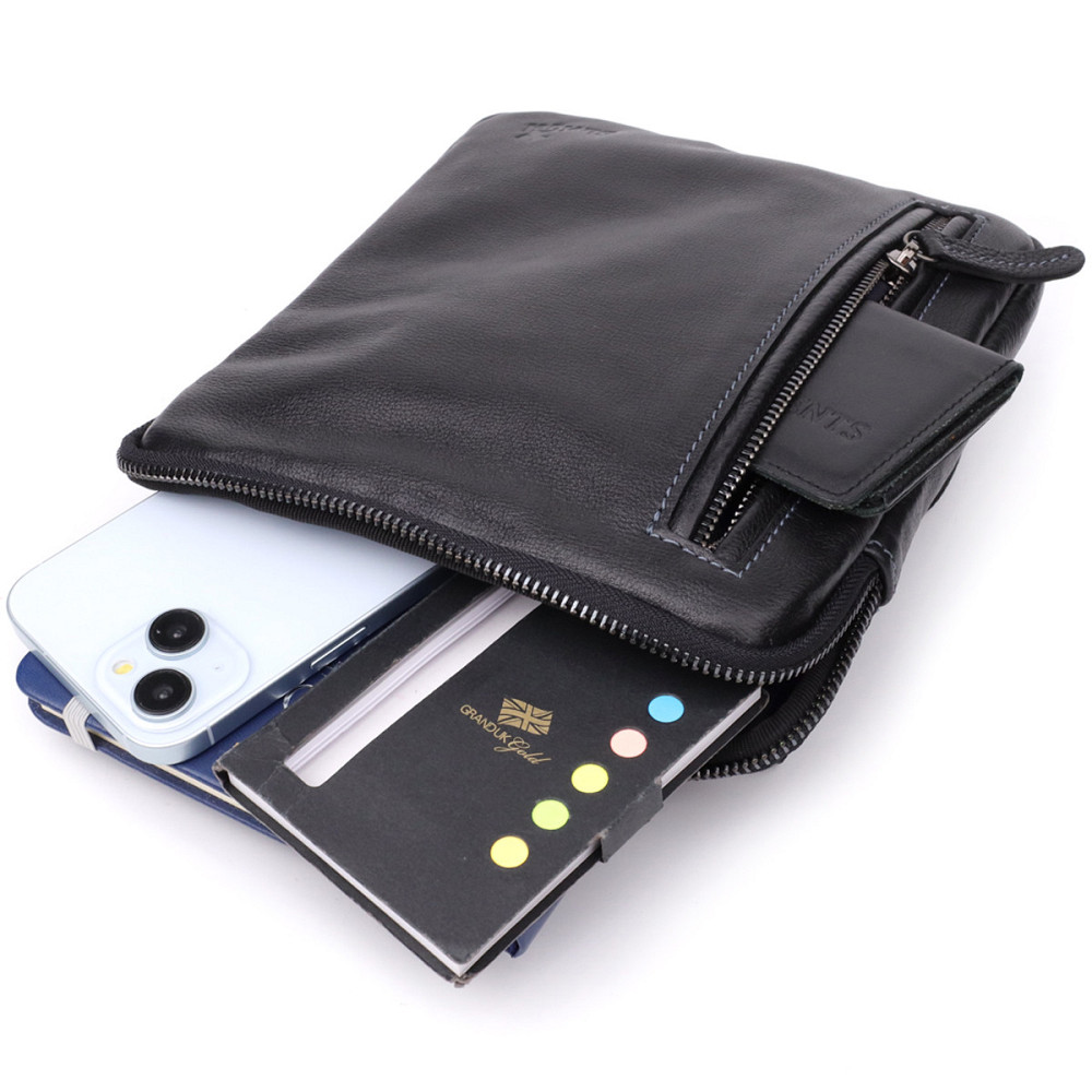 Сумка на плече для чоловіків із міцної зернистої шкіри Shvigel 23152 Чорний Київ - фото 8