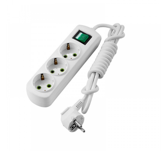 Подовжувач із заземленням 3 розетки 3м з вимикачем білий Letitia Лезард Житомир - изображение 1