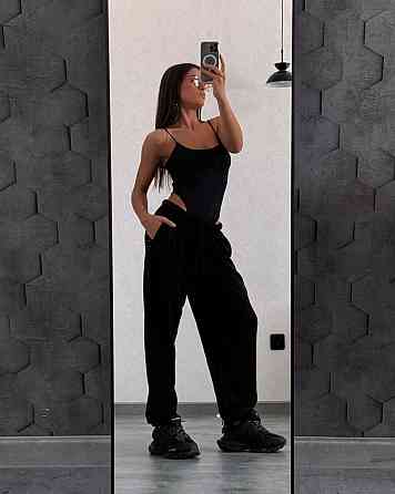 Женские повседневные оверсайз брюки-джоггеры турецкая петля диагональ Черный Одесса