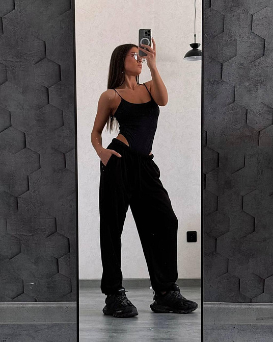 Женские повседневные оверсайз брюки-джоггеры турецкая петля диагональ Черный Одесса - изображение 2