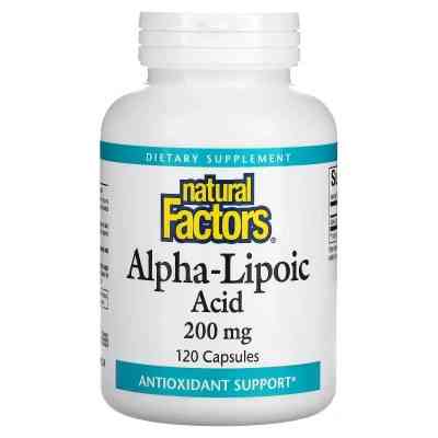 Вітамінно-мінеральний комплекс Natural Factors Альфа-ліпоєва кислота, 200 мг, Alpha-Lipoic Acid, 120 капсул (NFS-02099) Вінниця