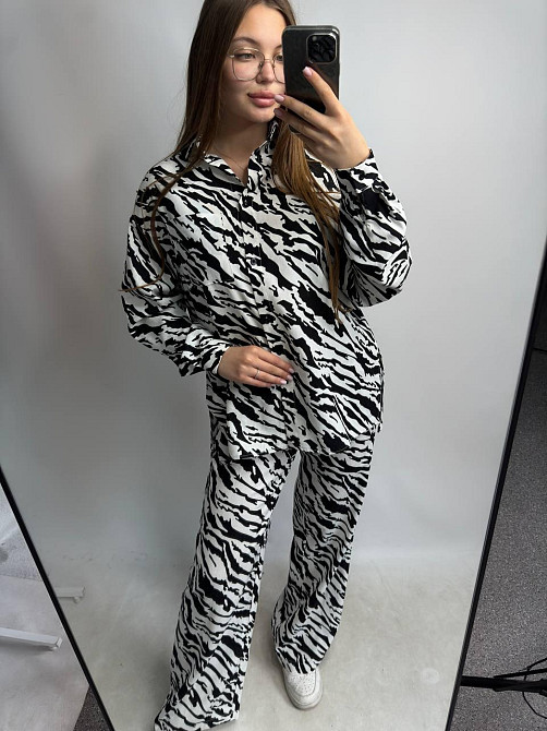 Костюм женский летний лен Черно-Белый Животные принты XS-S Харьков - изображение 3