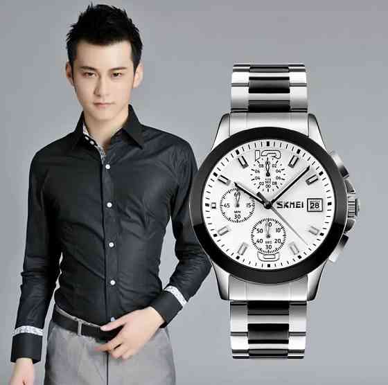 Чоловічий годинник Skmei 9126 з хронографом Сріблястий з білим циферблатом Вінниця