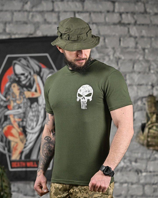 Хлопкова мілітарі футболка пустка олива ДЛ6352 Одеса - фото 6