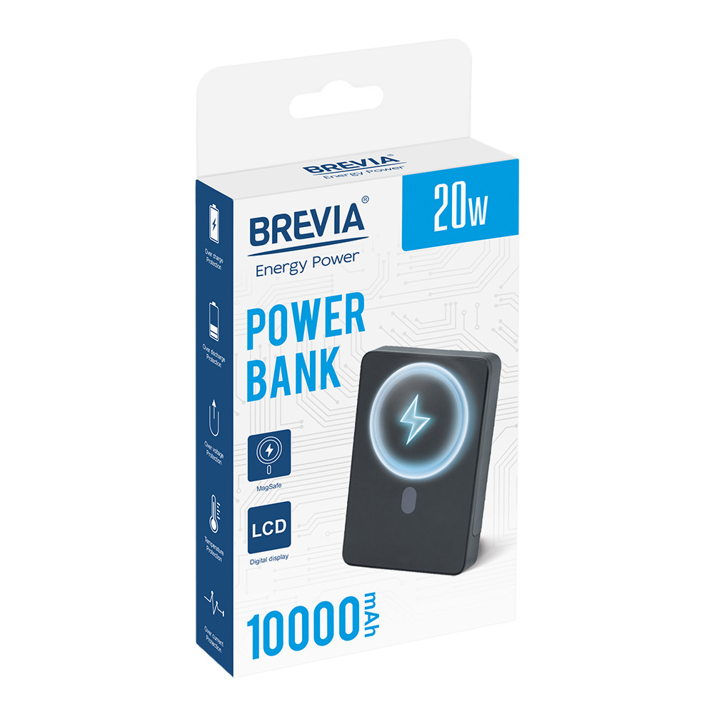 Повербанк (Power Bank) Brevia ePower 10000mAh MagSafe SuperSlim PD20W, Q15W LCD черный Львов - изображение 10