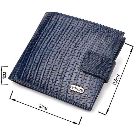 Чоловічий гаманець з натуральної шкіри горизонтального формату з тисненням CANPELLINI 21767 Синій Київ
