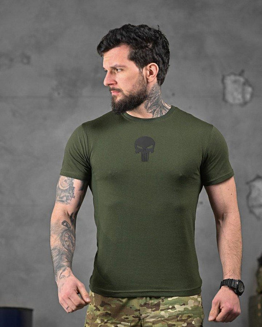 Хлопкова мілітарі футболка каратель олива ДЛ6346 Одесса - изображение 4