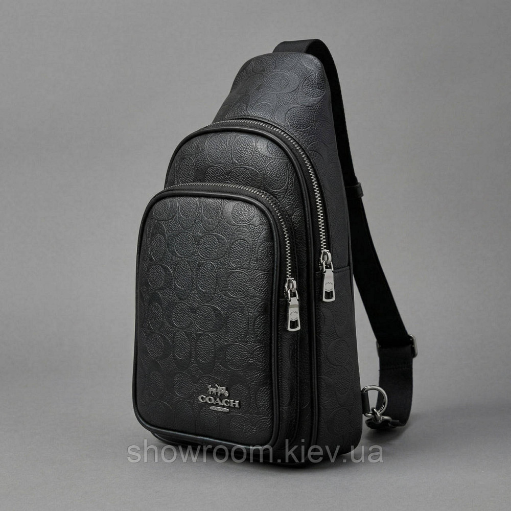 Мужская сумка на грудь (слинг), бананка Coach (77-2517) черная Киев - изображение 2