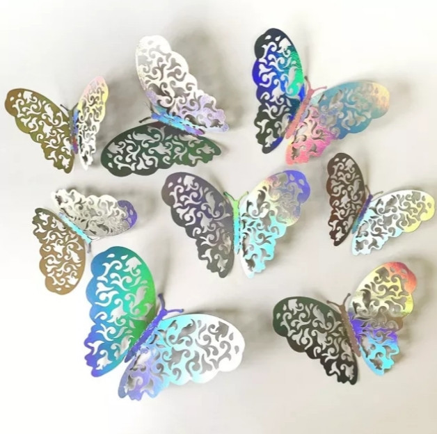 Метелики декоративні перламутровий - 12шт. в наборі, так само є 2-х стронний скотч в наборі Київ - фото 1