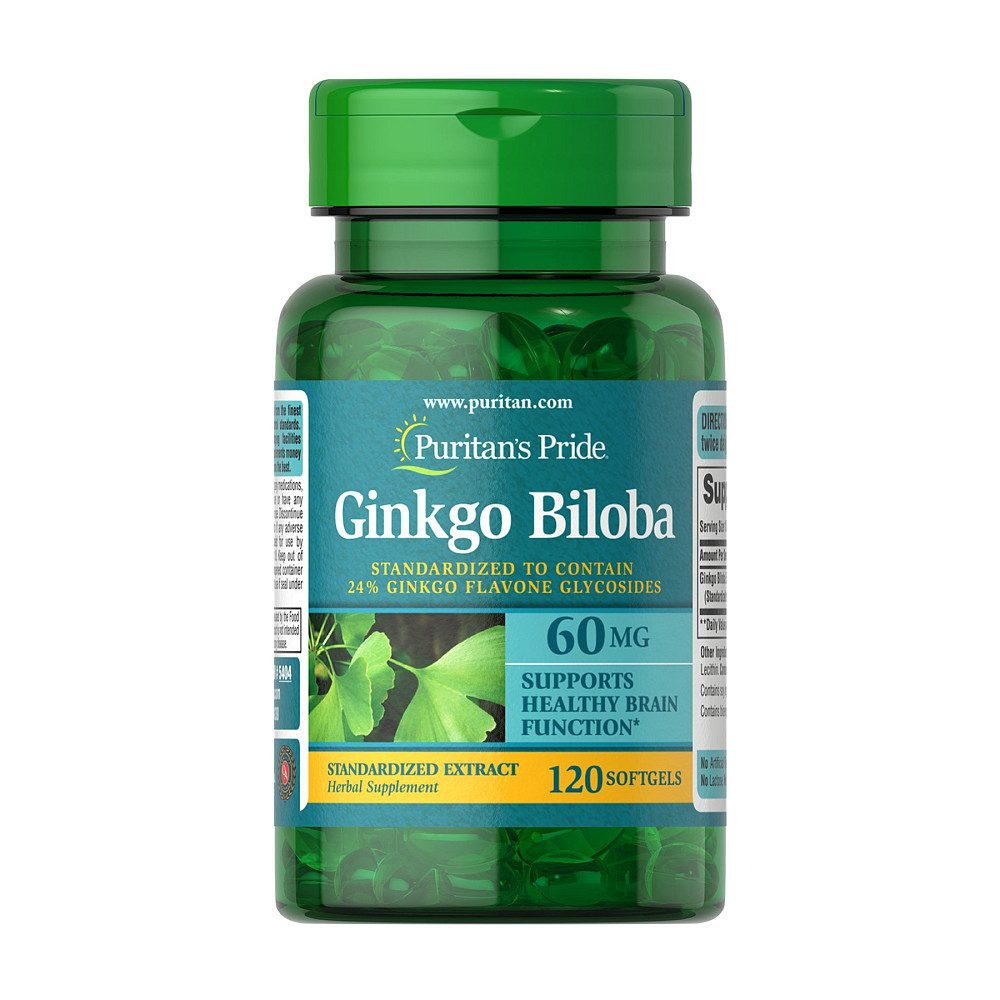 Екстракт гінкго білоба Puritans Pride Ginkgo Biloba Standardized Extract 60 мг 120 капсул Луцьк - фото 1