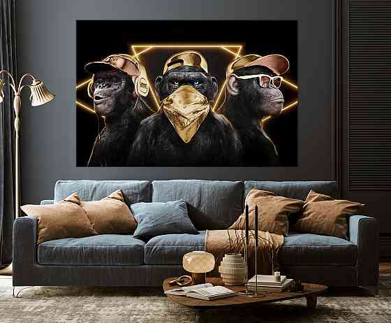 Картина полотно  у вітальню / спальню    Три мавпи    MLP_408 ( 60х30см ) 60x100 см Київ