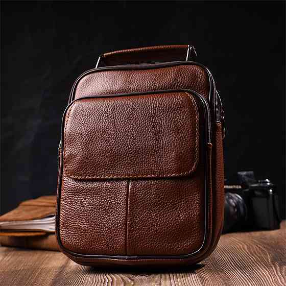 Удобный мужской мессенджер из натуральной кожи Светло-коричневый (Vintage) Киев